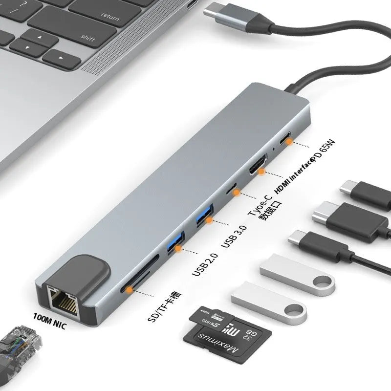 USB-C 7-in-1 expansion dock with HDMI port and USB 3.0 hub on a 15cm cable.