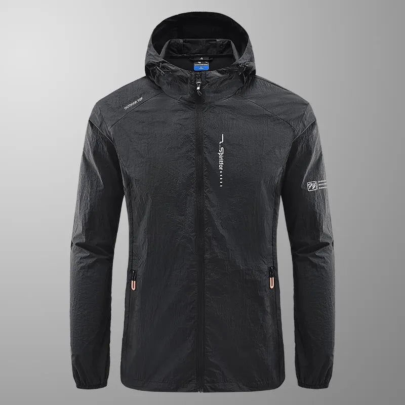 Men's lightweight nylon hooded jacket for summer sun protection in various colours.