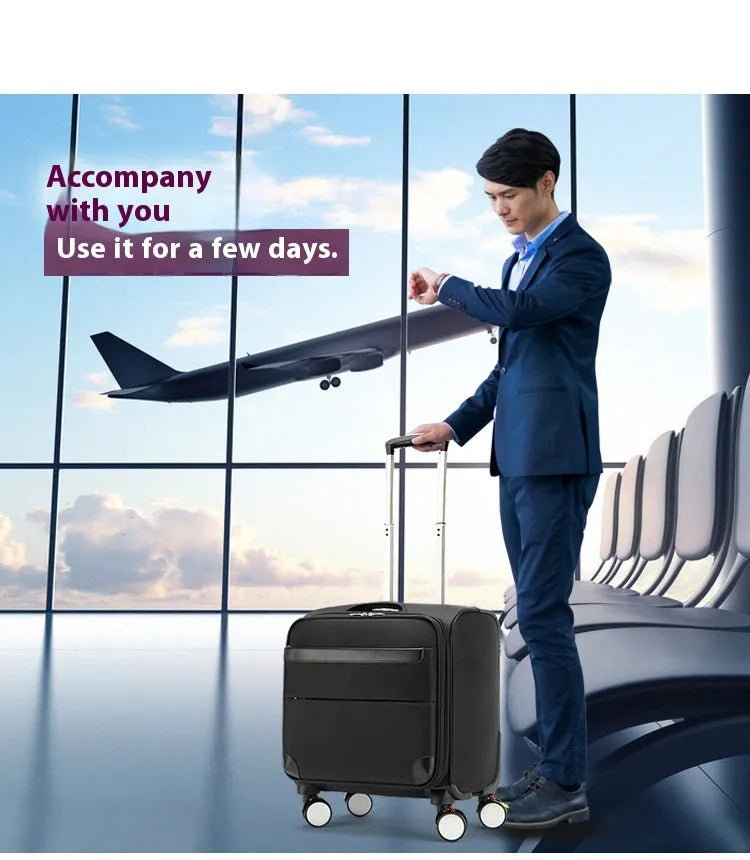Black Oxford cloth 18-inch business travel luggage with universal wheels