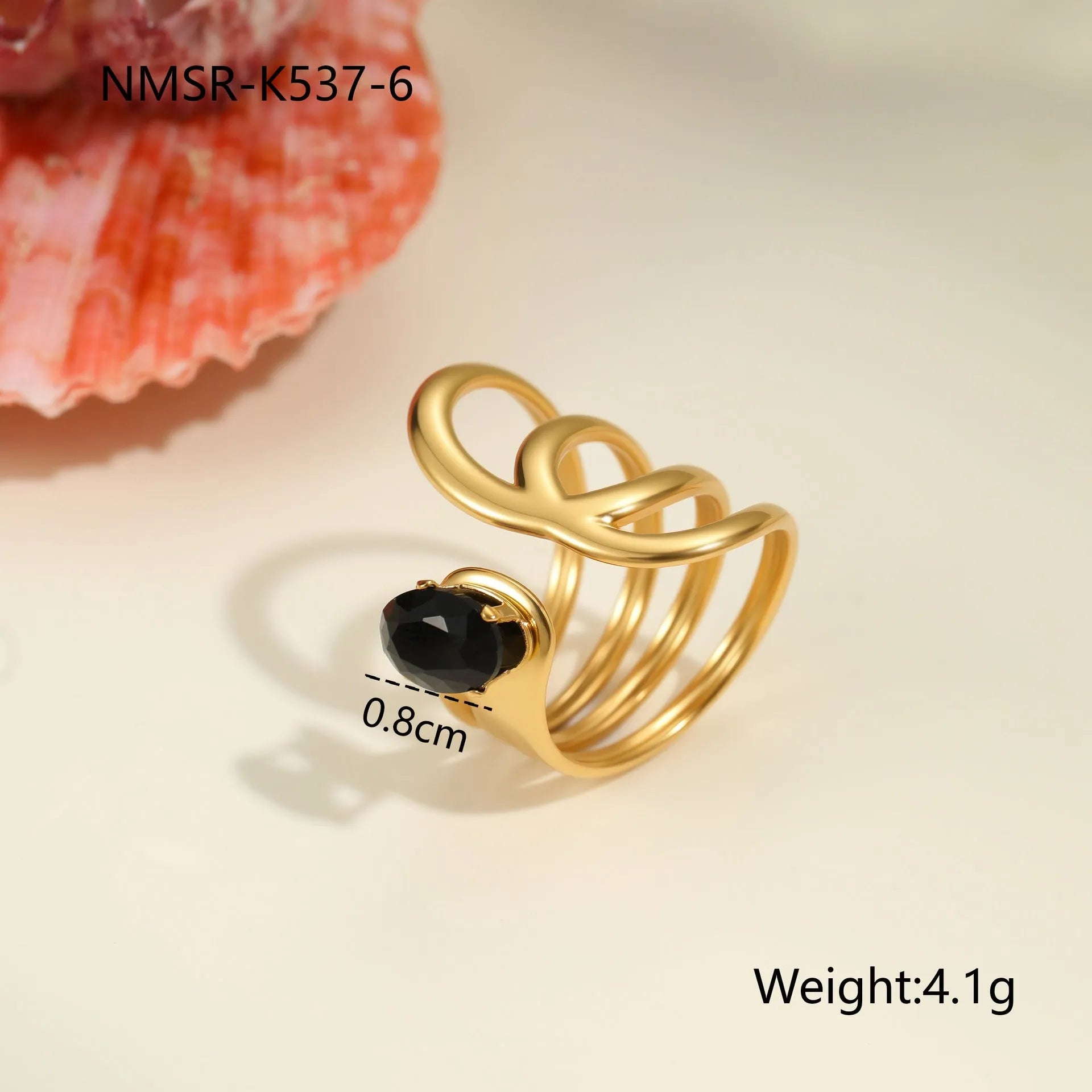 Adjustable open mouth titanium steel ring for women with inlaid zircon stones in a geometry design.