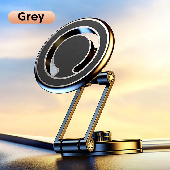 Telescopic folding car phone holder with magnetic suction for instrument panel mounting in black or silver