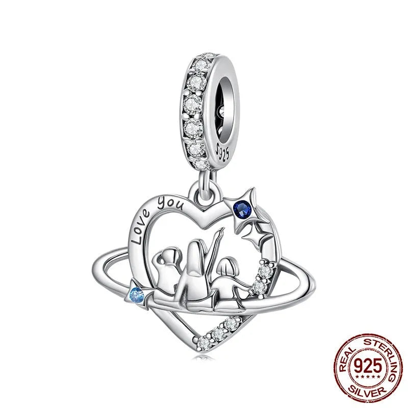 S925 sterling silver loving heart pendant bead for DIY jewellery, height 2.2cm width 1.8cm aperture 0.45cm, colour SCC3075