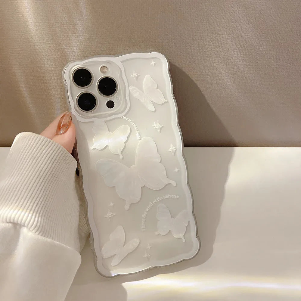 Transparent TPU phone case with painted white crystal butterfly for IPhone