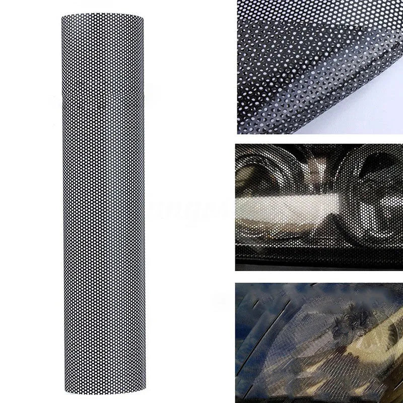 Roll of perforated mesh vinyl car wrap film showing 30cm width, for temporary colour change