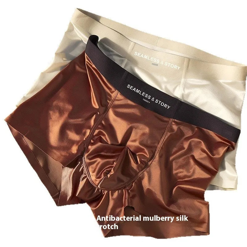 Men's light gray Ice Silk mid-waist underwear briefs laid flat.