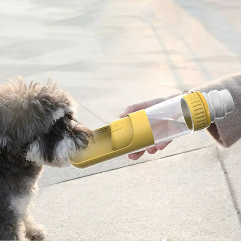 Portable dog water bottle with built-in drinking bowl in dark blue colour