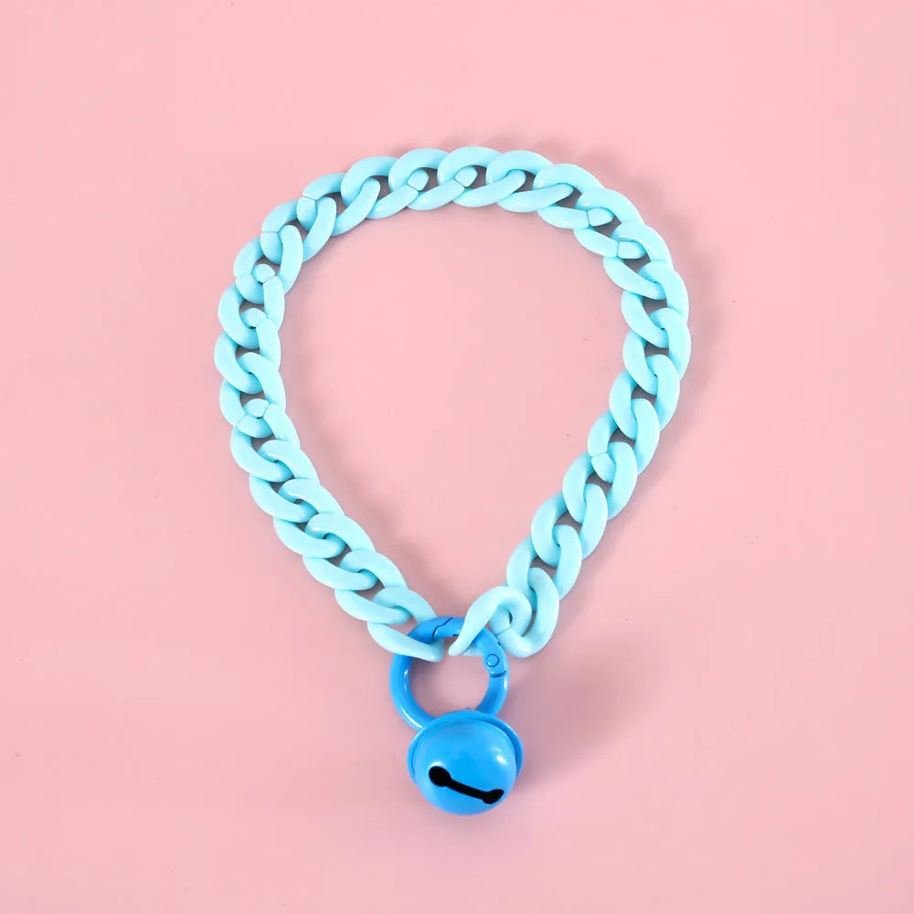 Macaron candy colour plastic chain collar for pet cat or dog on adjustable S or M size setting.