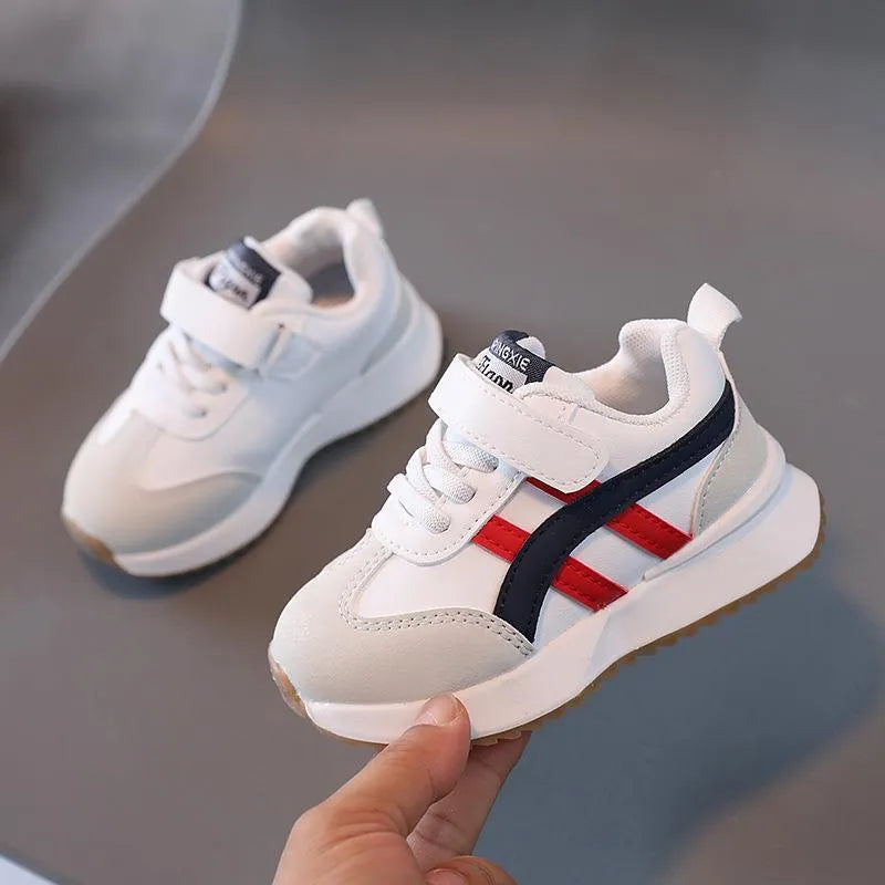 Children's casual sneakers with Velcro fastening in white, beige, or khaki with non-slip rubber soles