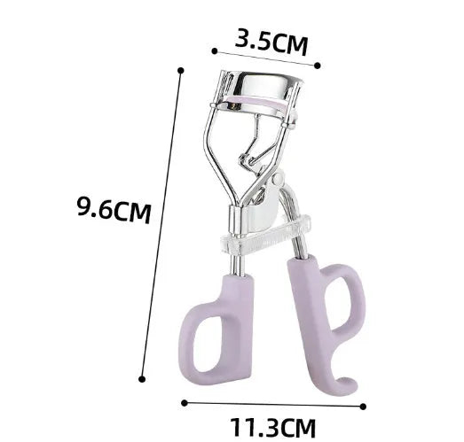 SUNFLOWER pink eyelash curler with chrome scissors handle on a white background.