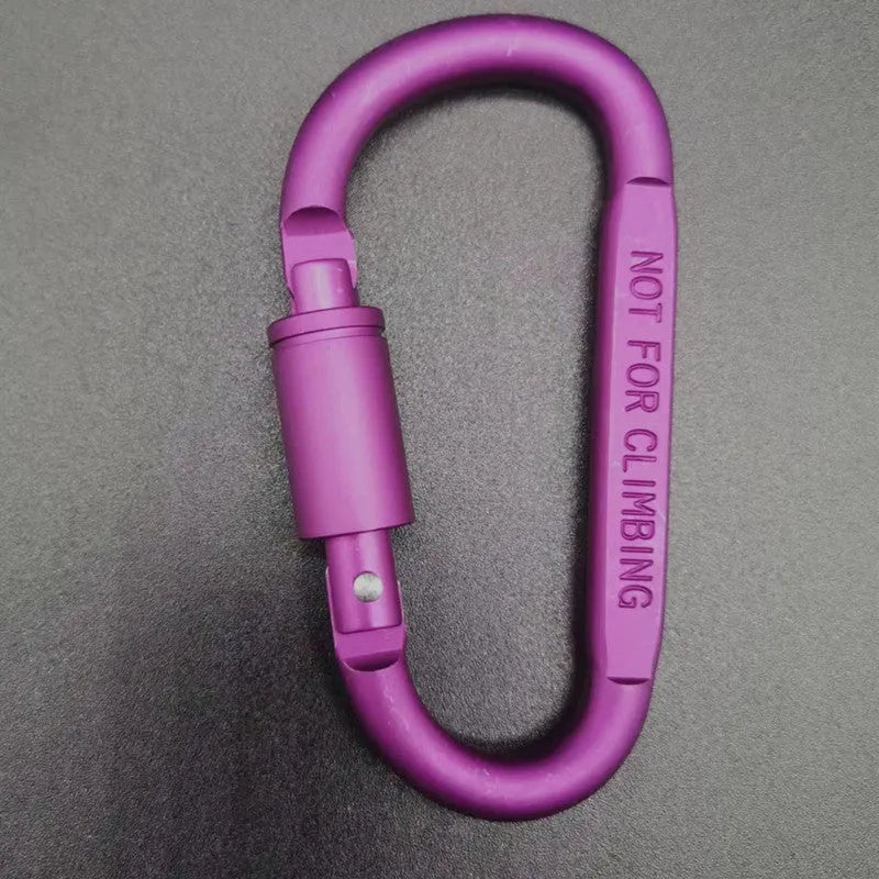 D-type aluminium carabiner with lock measuring 8cm in multiple colour options