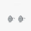 A pair of women's sterling silver water drop shaped stud earrings with a diamond-cut finish.
