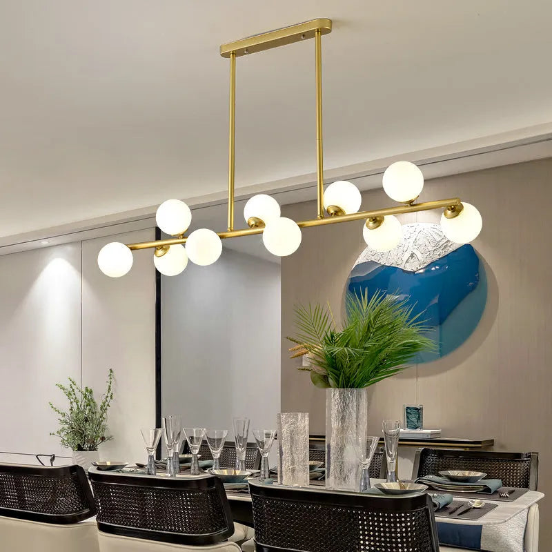 Modern Nordic glass bubble chandelier with iron frame, black finish, clear glass shades, 8 arms, warm light