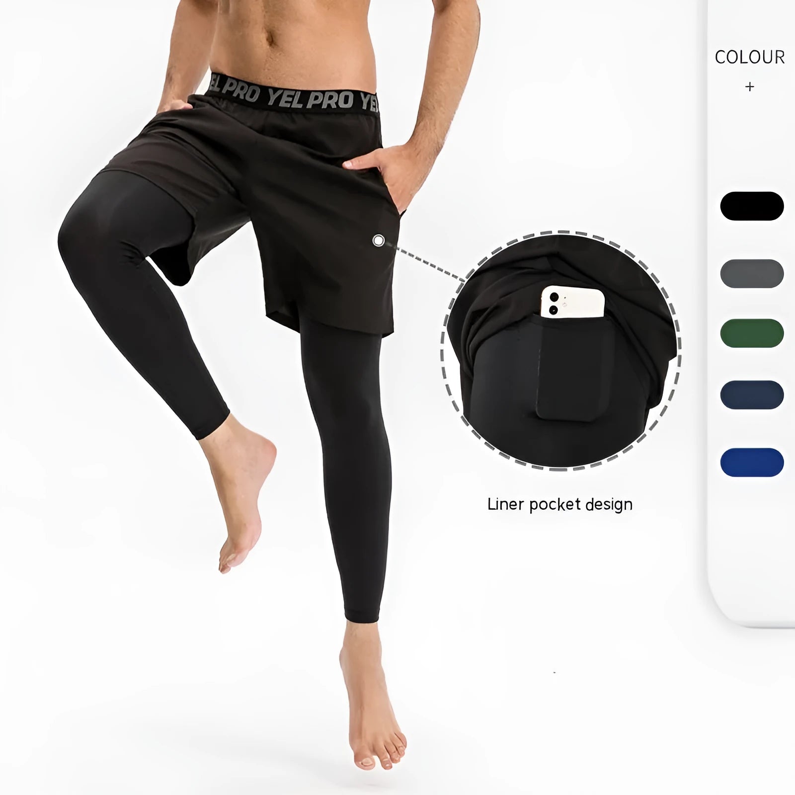 Men's grey quick-drying high elastic tight pants for running and gym fitness