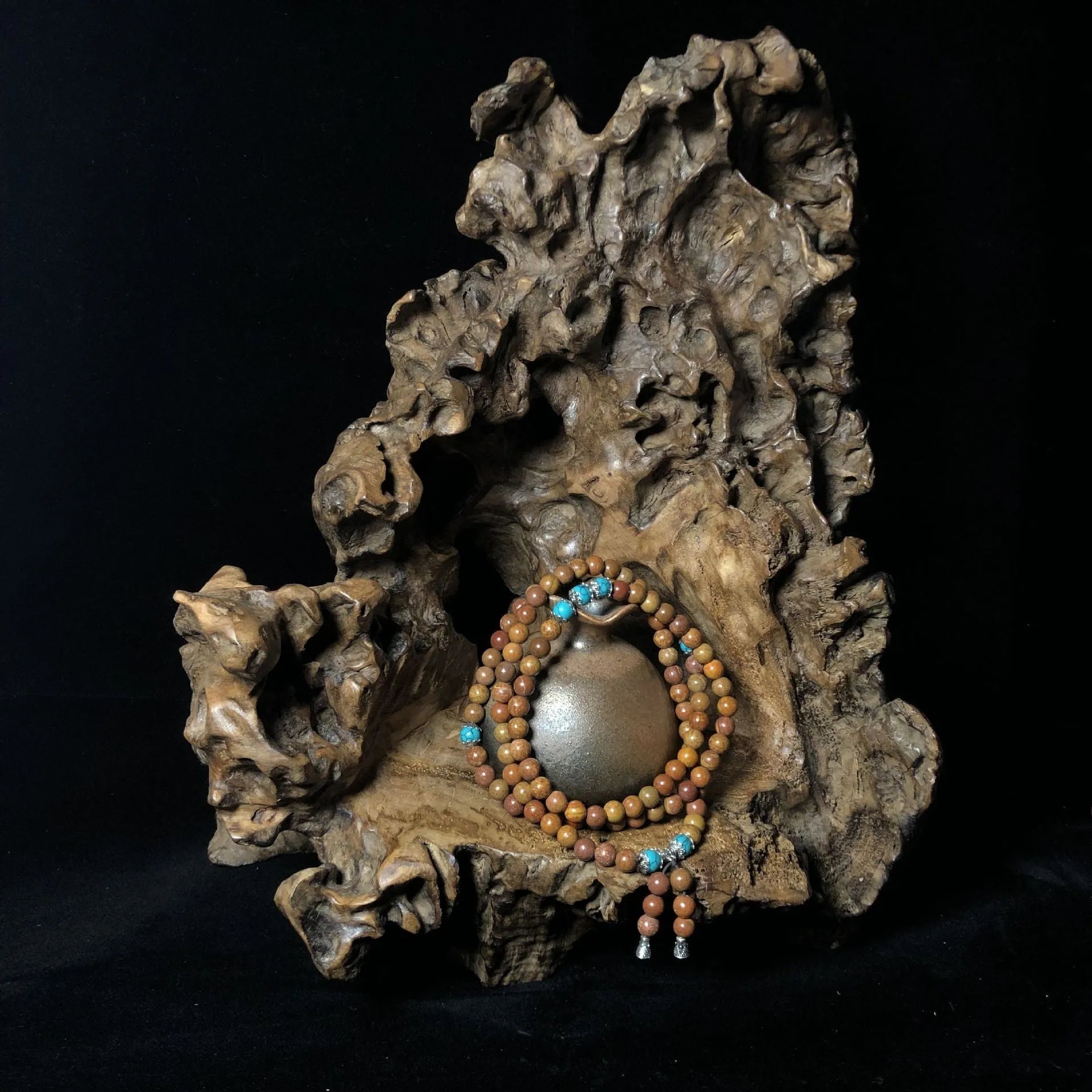Handmade geometric stone bead bracelet with 108 polished 5-6mm beads