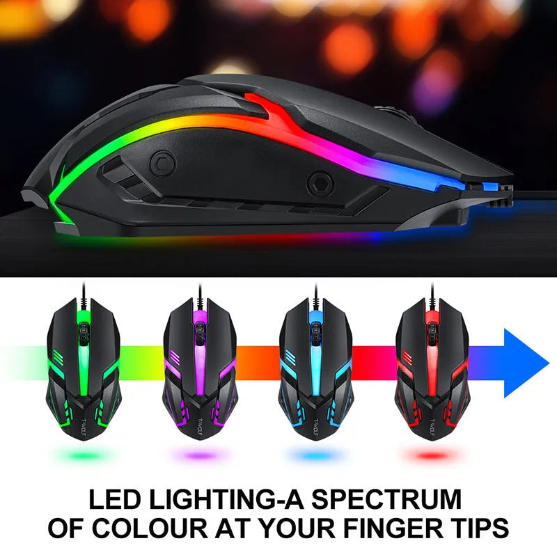 Thunder Wolf gaming keyboard and mouse bundle with wired USB connections, headset and mouse pad