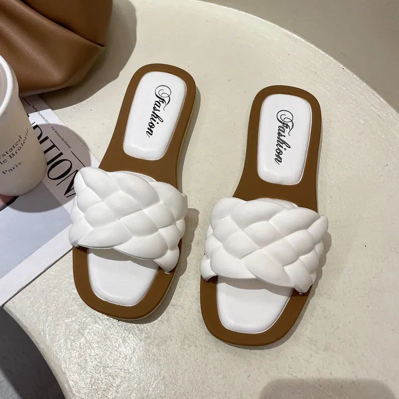 Women's plaid pattern sandals with a thick anti-skid PVC sole in black, green, orange, or white.