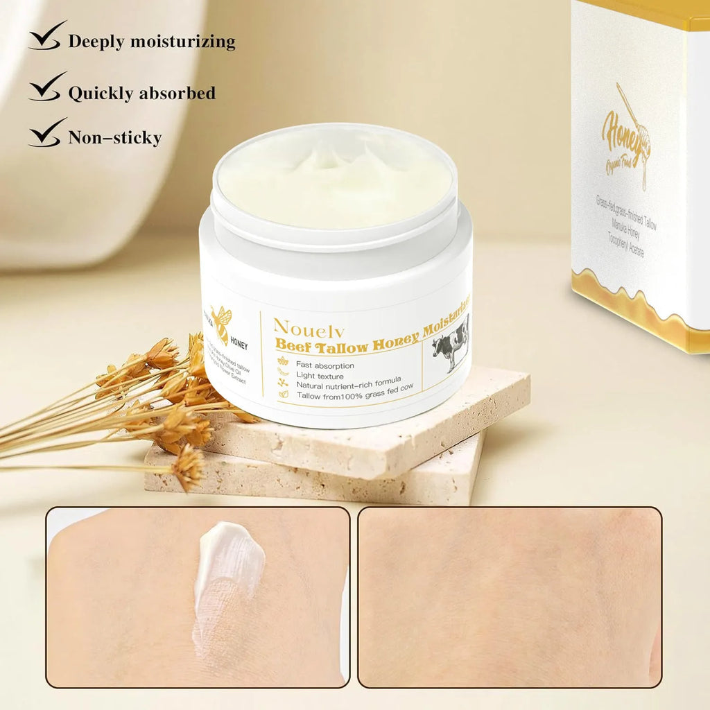 50g jar of honey and tallow moisturising cream for dry and combination skin.