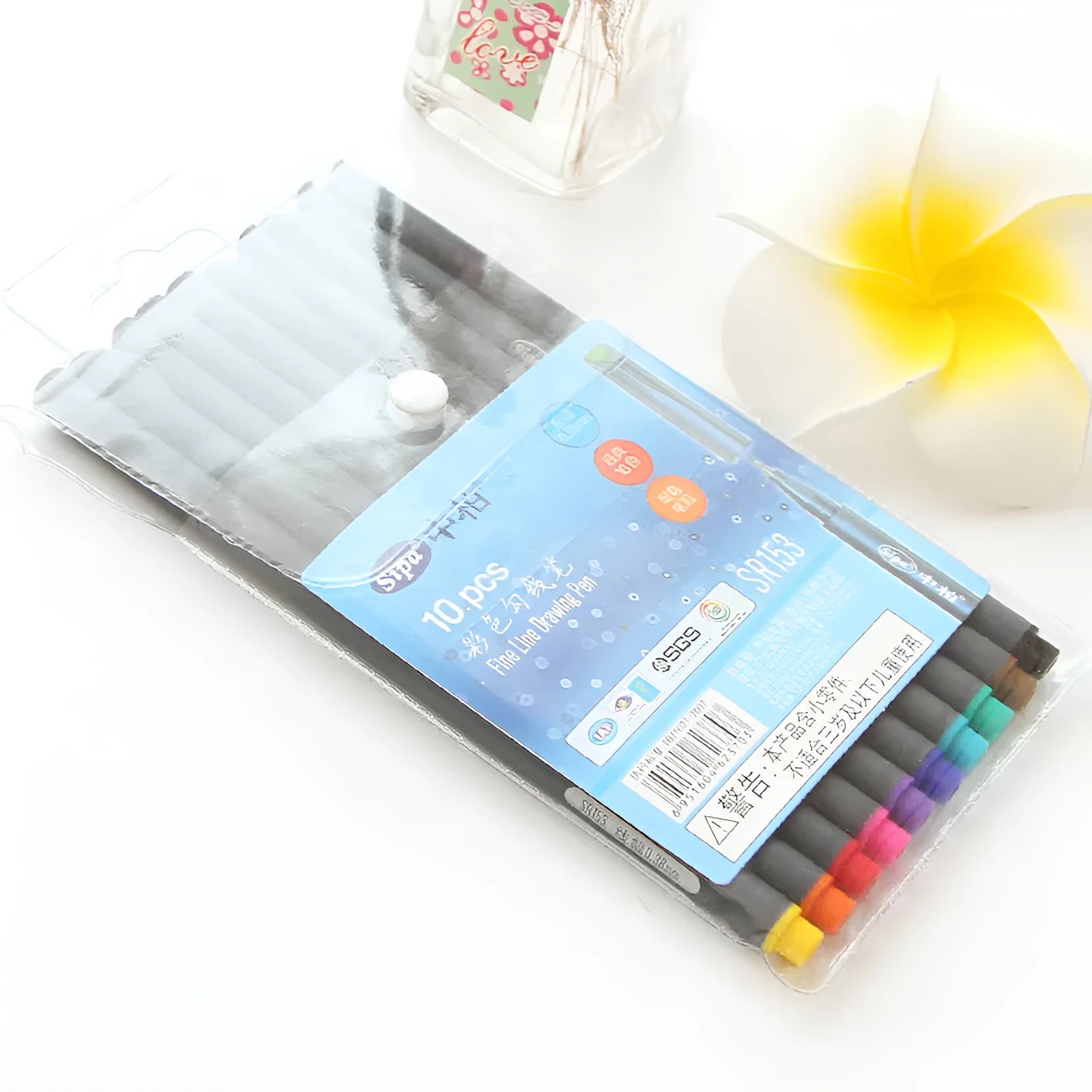 Set of ten 0.38mm fine tip hook line drafting pens for technical drawing.