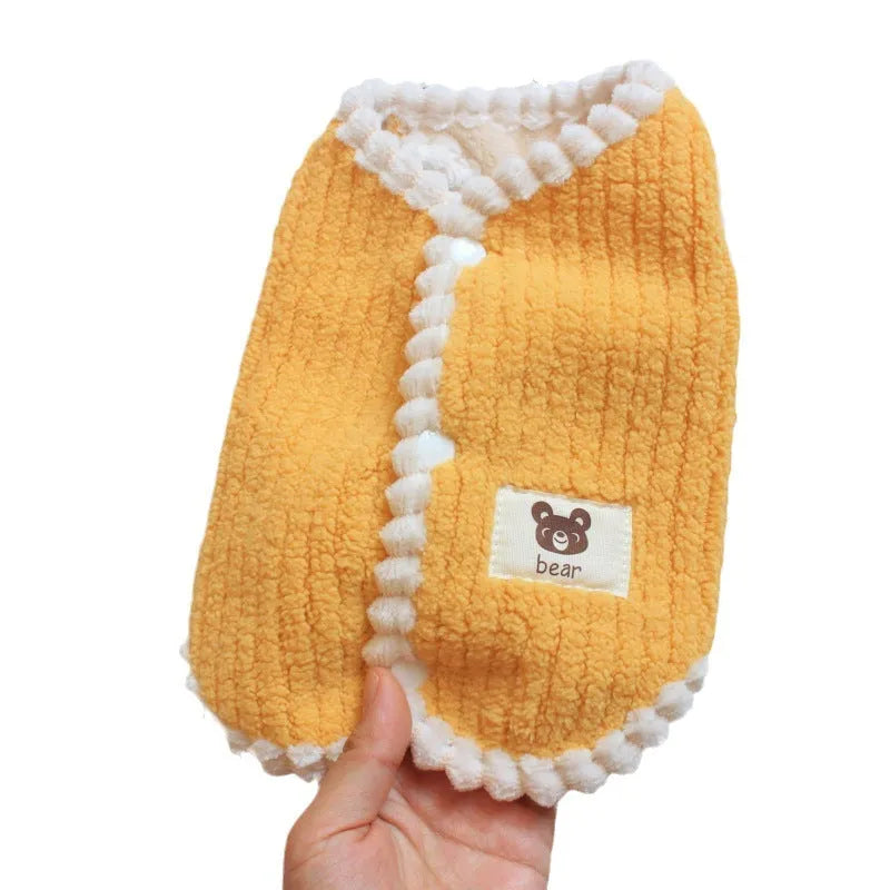 Dibi Bear corduroy pet vest for dogs and cats in brown with coral fleece lining