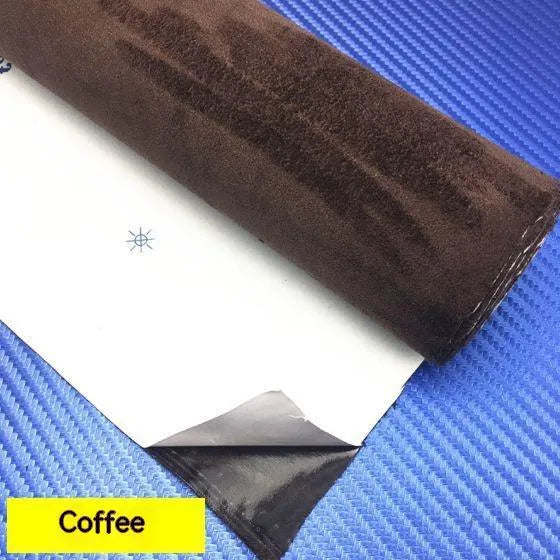 Sheet of self-adhesive elastic suede in beige colour, showing its thickness and adhesive backing.