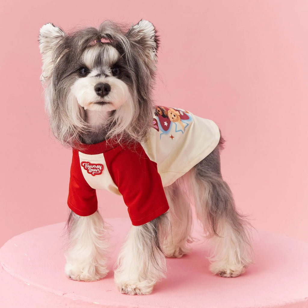 Cotton dog summer clothes with embroidery in red or pink colours, sizes XS to XXL