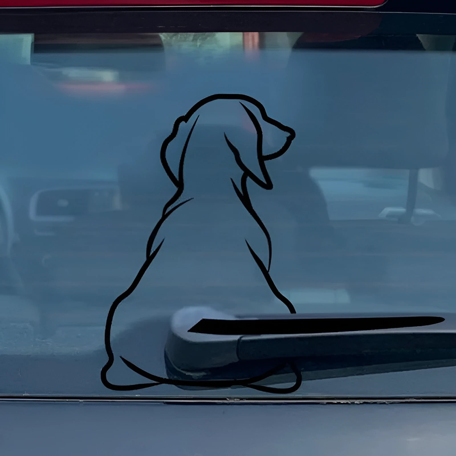 Black and white cartoon dog car window sticker with wiper-style tail for vehicle rear glass decoration