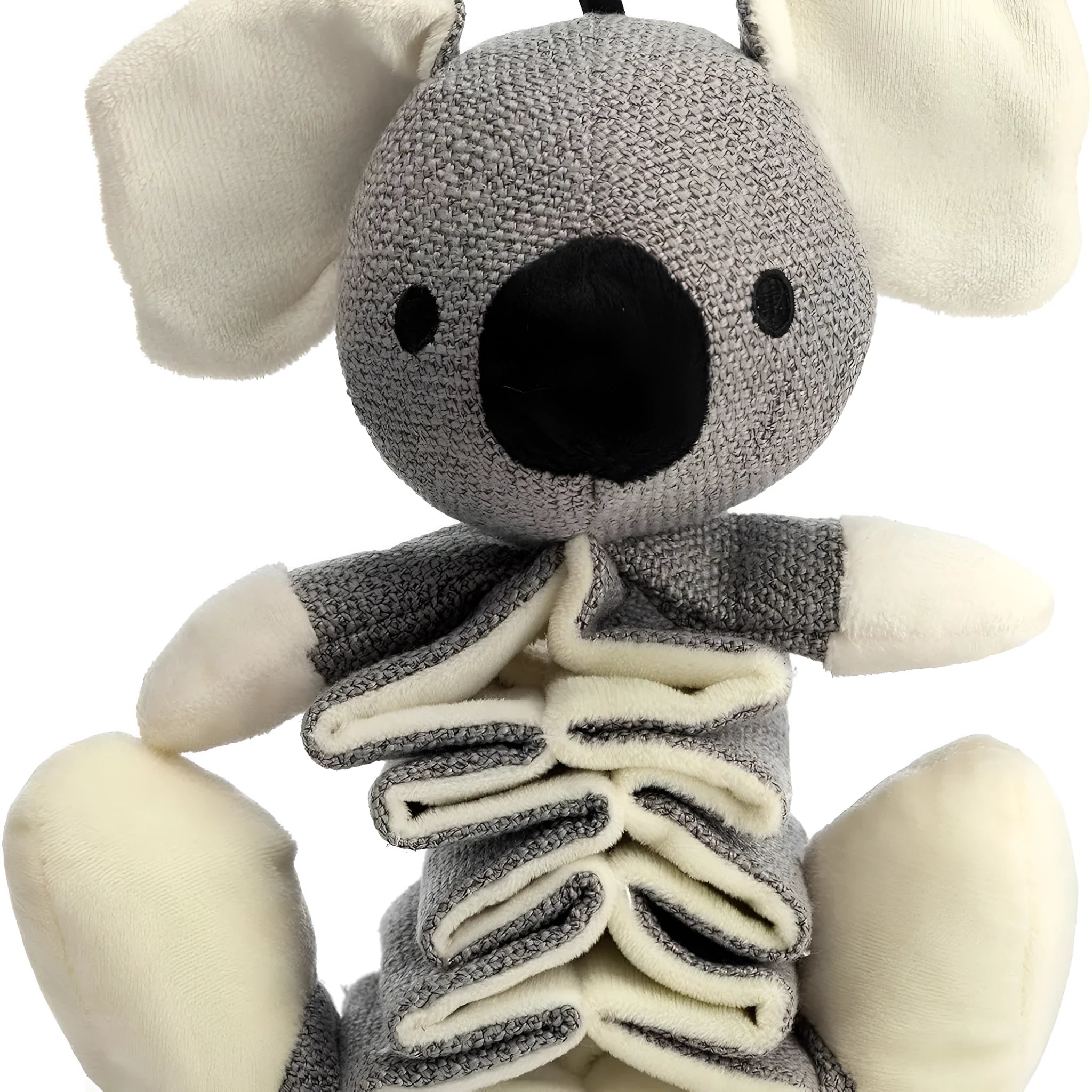 Gray koala dog toy measuring 30cm with crinkle paper squeaky features