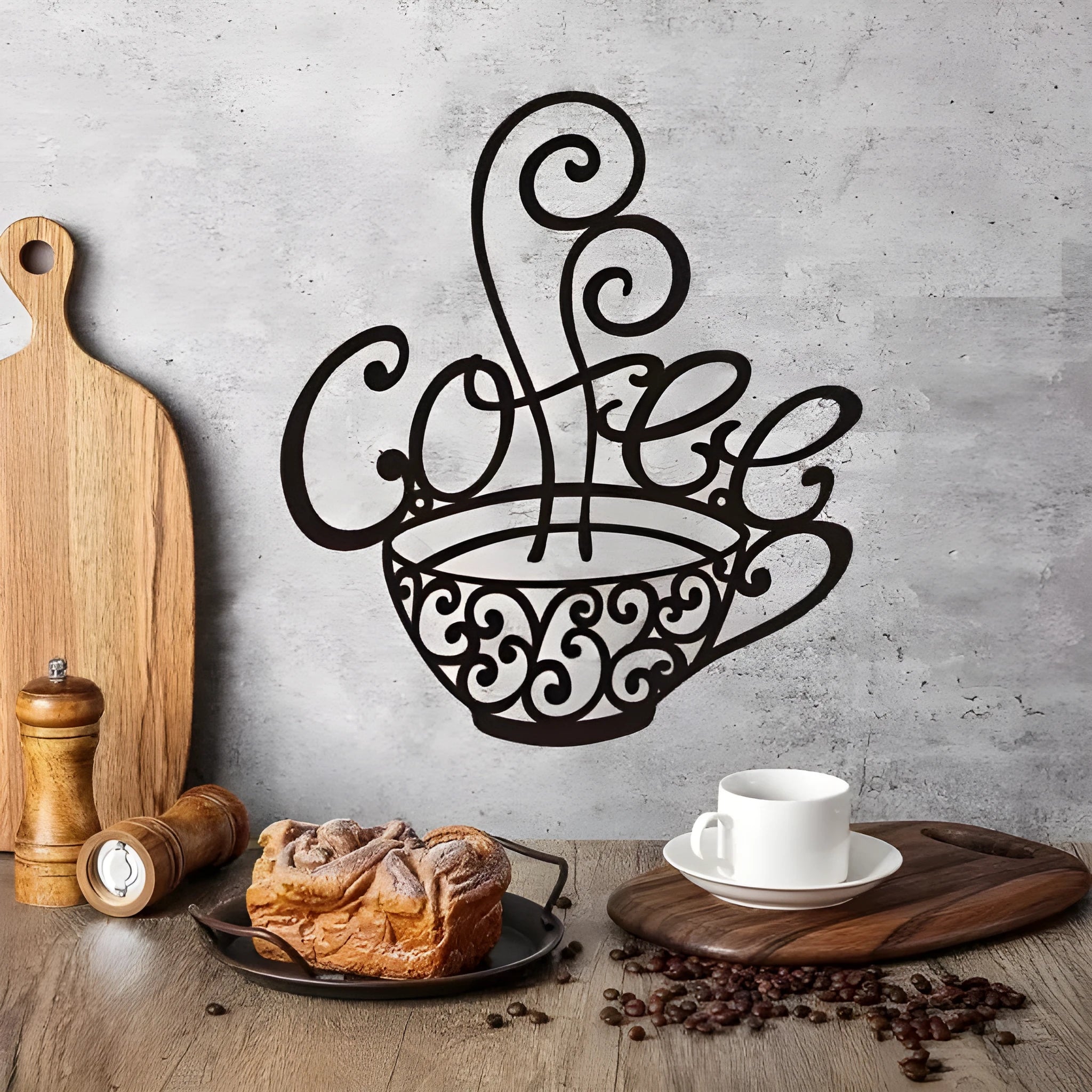 Black wrought iron English letters silhouette wall decoration with simple modern styling