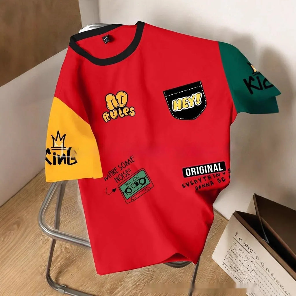 Men's loose fit casual t-shirt with printed letter design in a colour mix option.