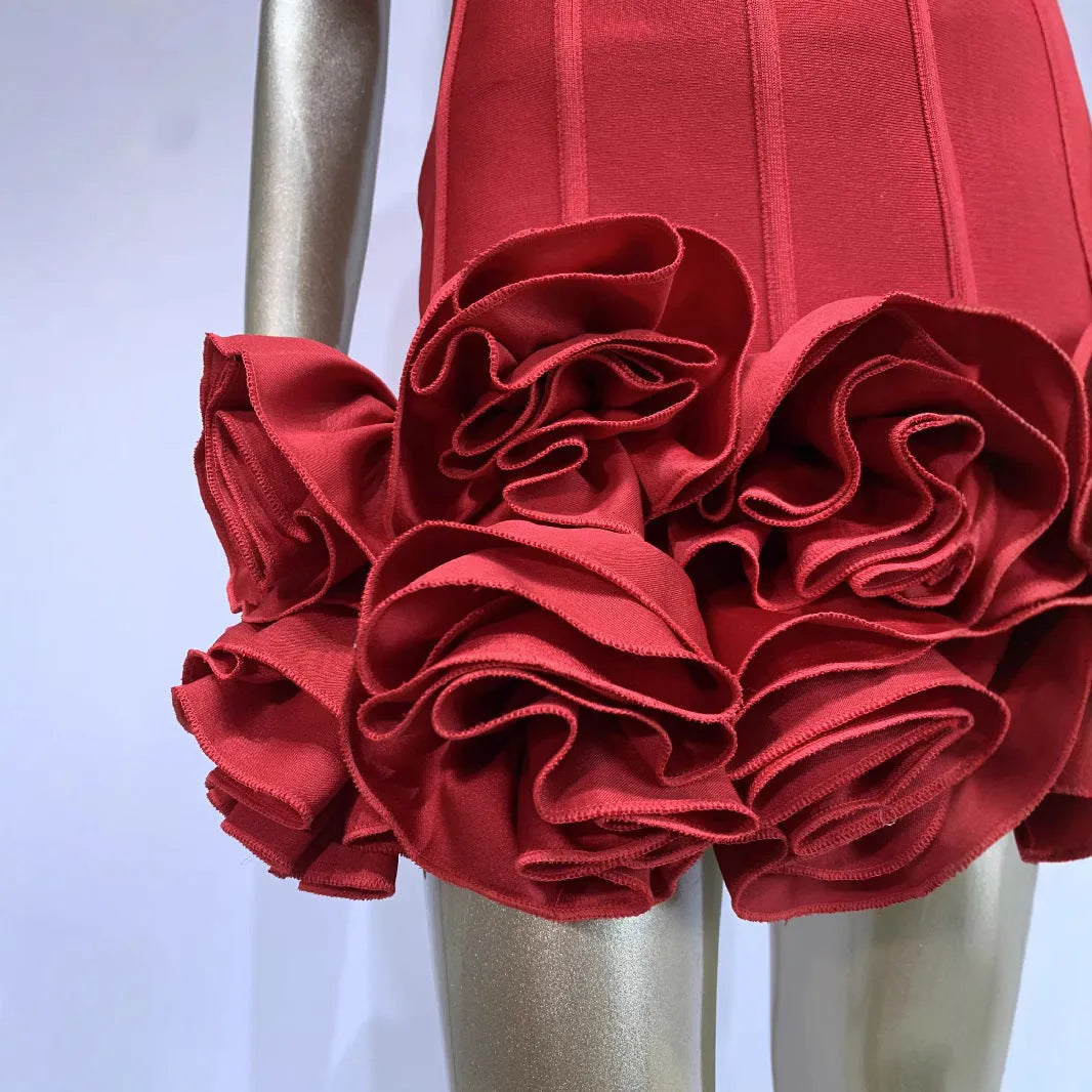 Women's solid colour polyester dress with mid-waist cut in red, white, or black options