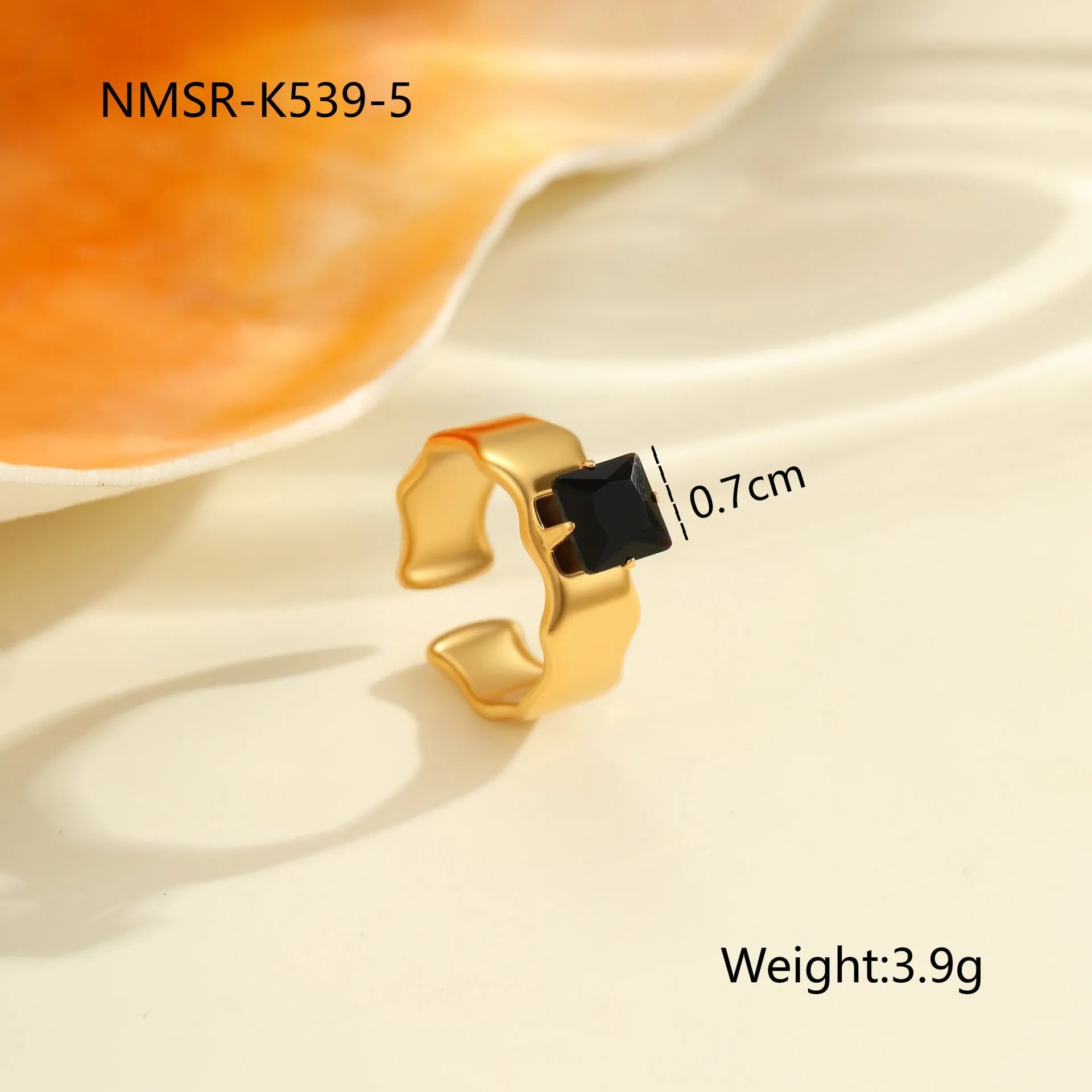 Adjustable open mouth titanium steel ring for women with inlaid zircon stones in a geometry design.