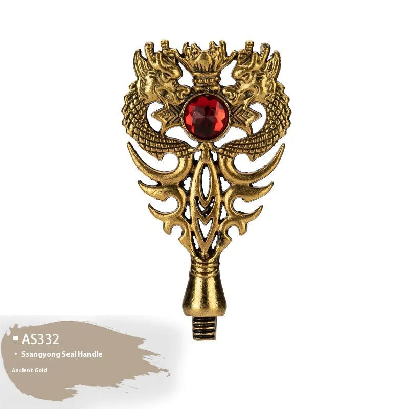 Wooden wax seal handle with decorative metal component in antique silver finish
