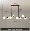 Modern Nordic glass bubble chandelier with iron frame, black finish, clear glass shades, 8 arms, warm light