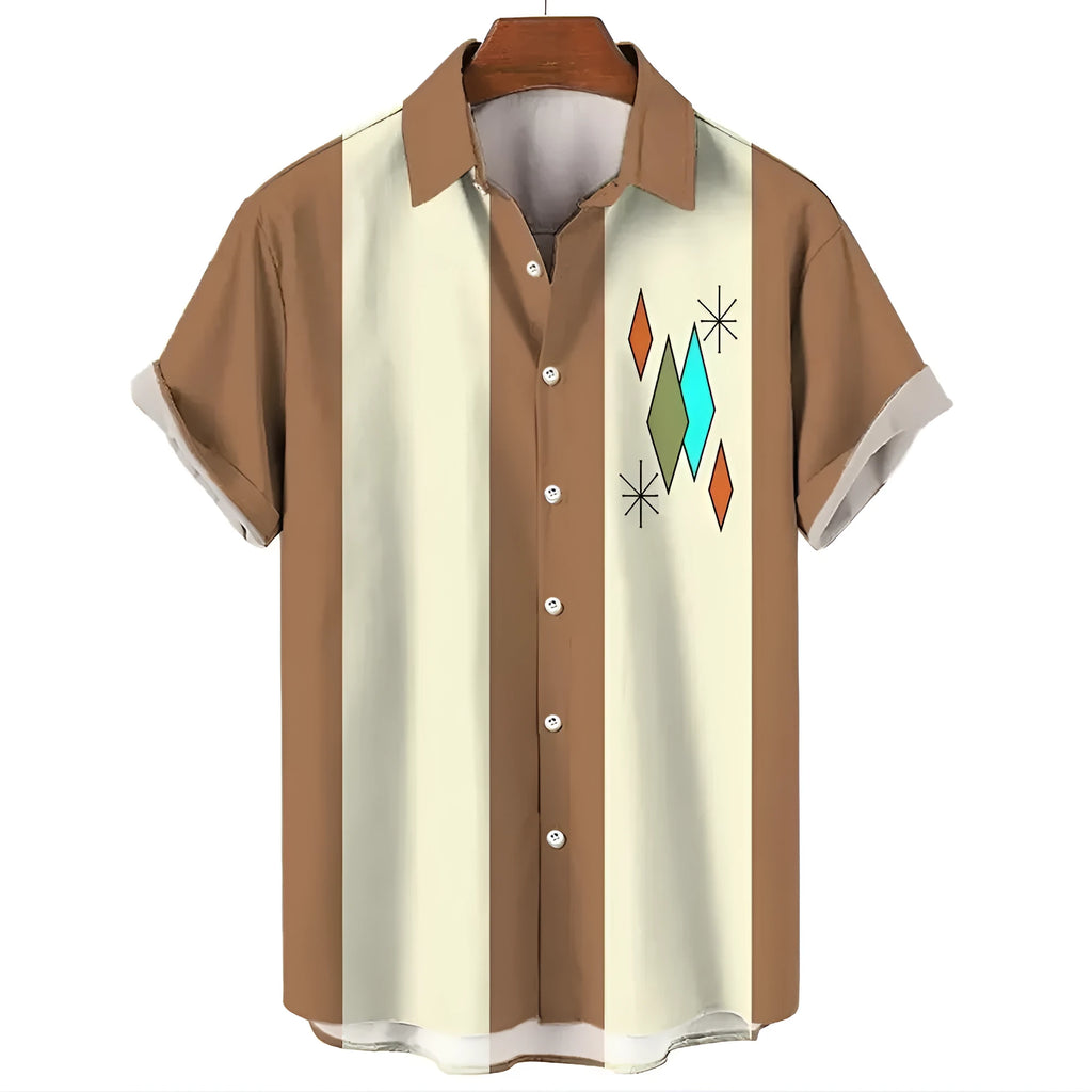 Men's stripe pattern Hawaiian shirt with short sleeves and button fastening in cardigan style