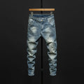 Men's slim-fit skinny jeans in dark blue and light blue cotton denim with micro-elastic fabric