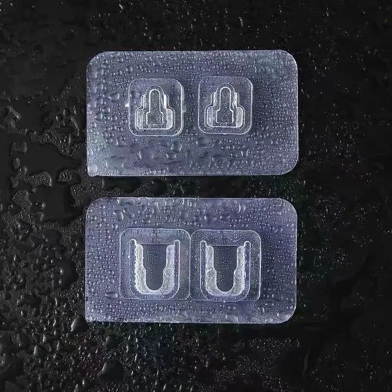 Transparent plastic hook with double-sided adhesive patch snap button for hanging
