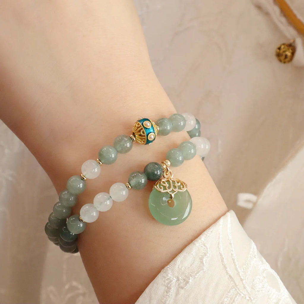 Women's Myanmar jade bracelet with safety buckle pendant in geometric new Chinese style
