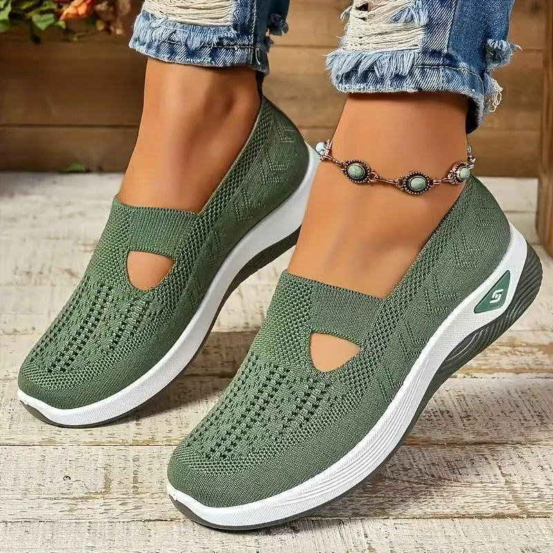 Women's casual mesh flat shoes with a T-bar strap and round toe in multiple colours.