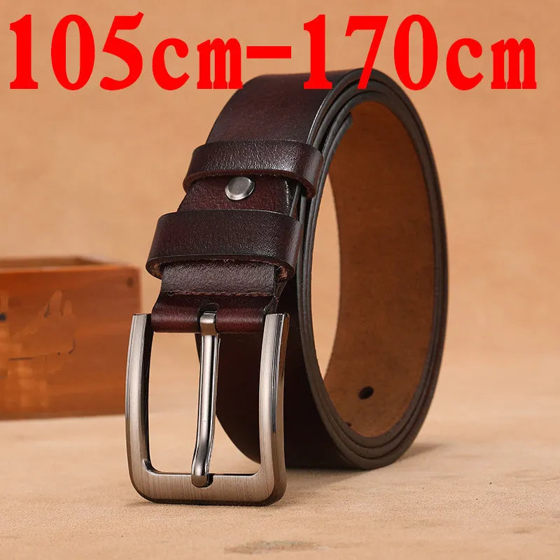 Men's square head pin buckle casual belt in black or brown with adjustable length