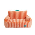 Striped plush velvet pet bed with removable cover for dogs in orange colour