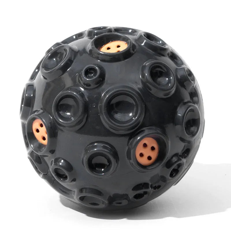 Durable natural rubber dog toy ball with meteorite-shaped bumps in multiple colour options