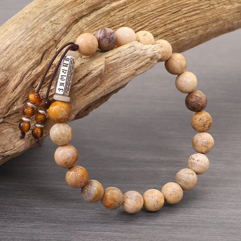 Wood colour stone handmade bead bracelet with European American retro simple design