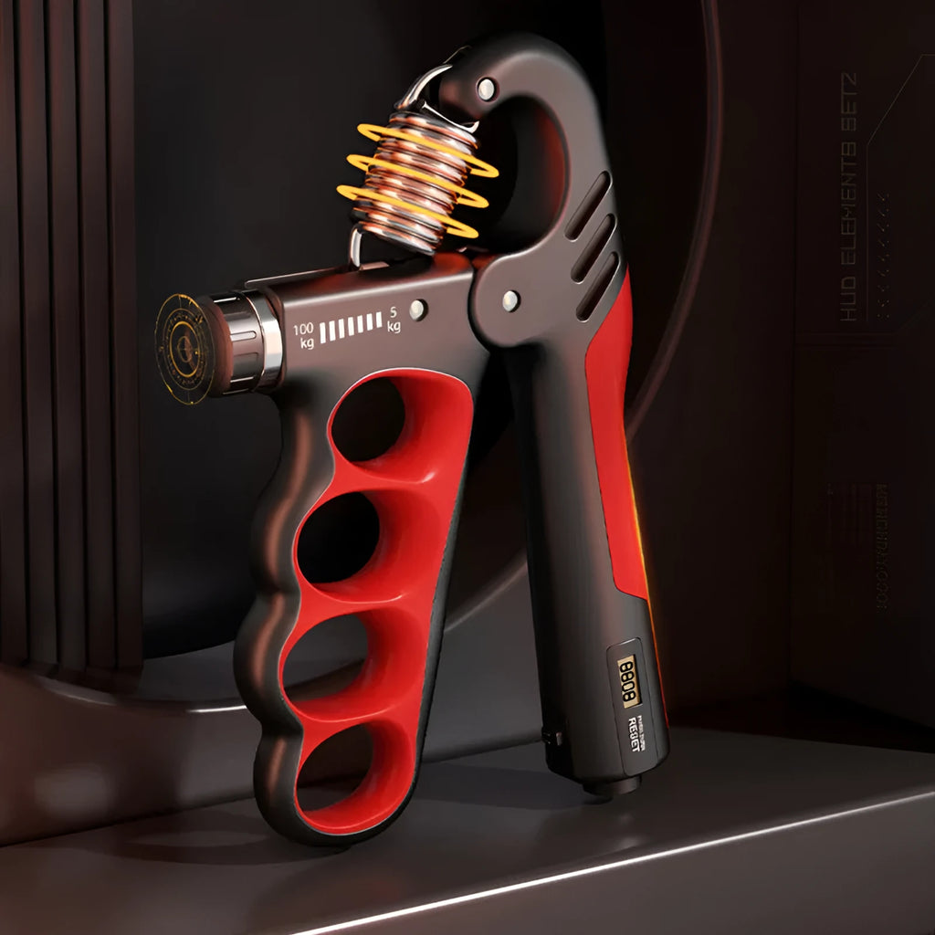 Electronic counter spring grip hand strengthener with adjustable resistance and digital display
