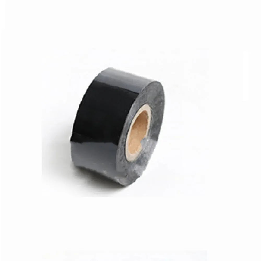 A roll of hot foil stamping paper showing metallic gold finish, with width options of 3cm and 5cm on a 120m long roll.