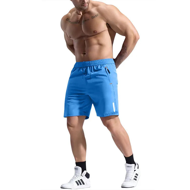 Men's grey bamboo fibre elastic waist sports shorts with a drawstring on a plain background