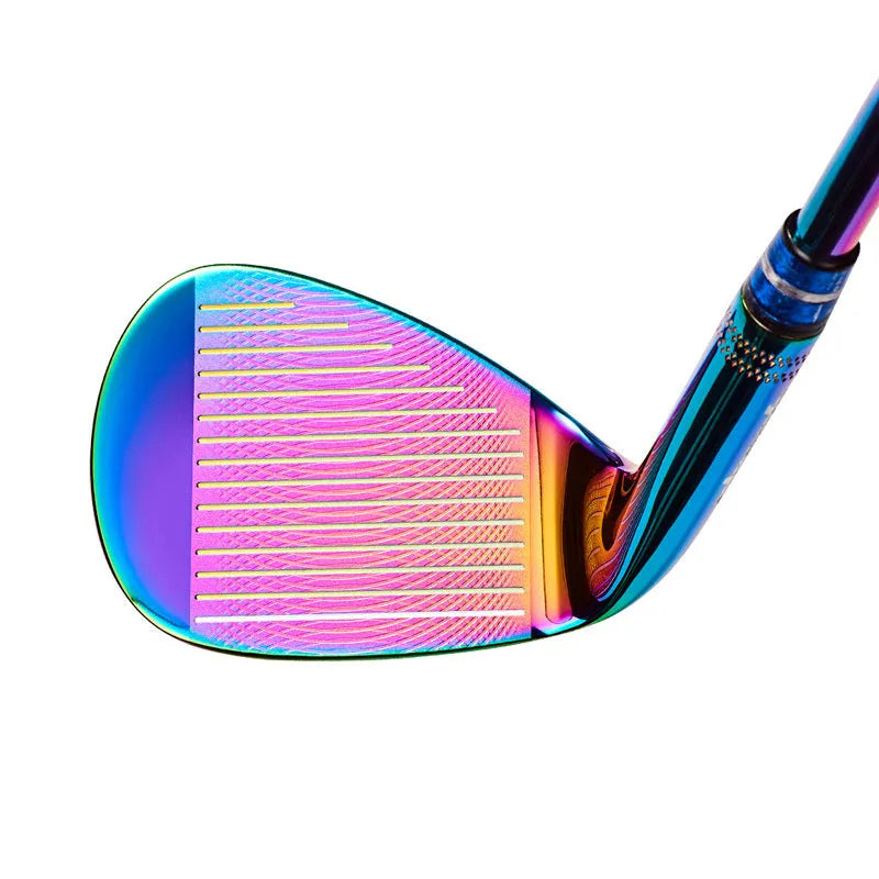 Forged golf wedge with blue casing, CNC eagle pattern face, natural rubber grip, 890mm length