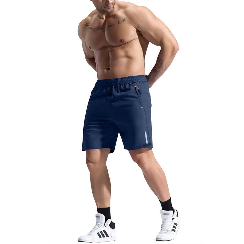 Men's grey bamboo fibre elastic waist sports shorts with a drawstring on a plain background