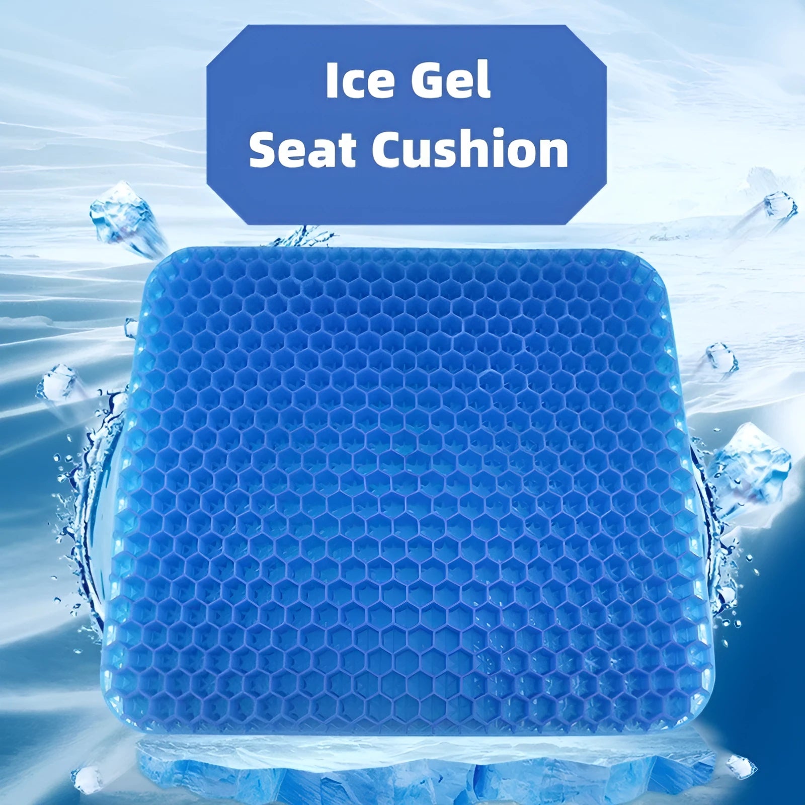 Square honeycomb-pattern gel seat cushion with a removable cover for pressure relief.