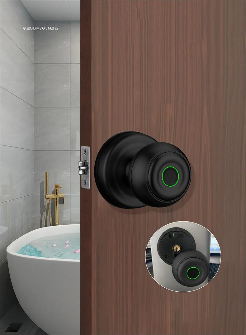 Smart fingerprint lock for security door in black modern simplicity style with keyhole and sensor
