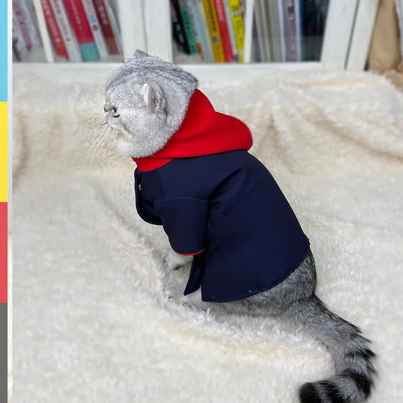 Tiger Staff Yuren coloured knit hoodie being worn by a dog as a photo prop costume.